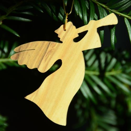 Holzschmuck fliegender geschwungener ENGEL aus OLIVENHOLZ. Baumschmuck, Weihnachtsbaumanhänger, Christbaumschmuck, Geschenkanhänger. Handarbeit aus Holz.